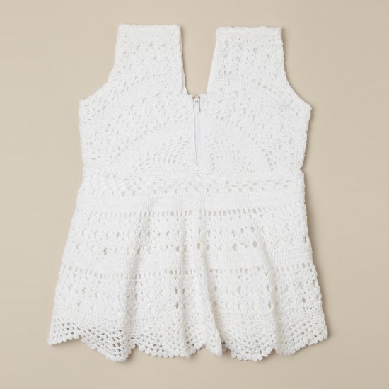 Cotton Crochet Sleeveless White 19 Inches Frock