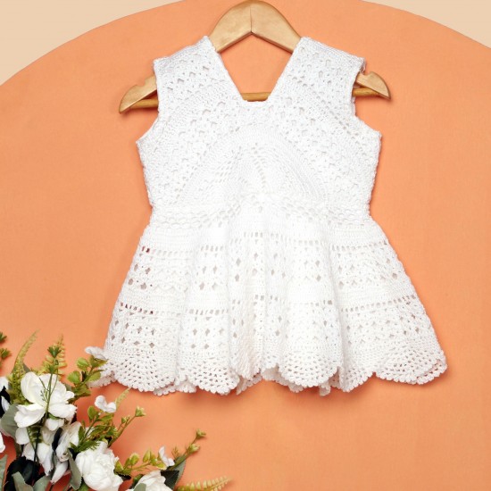 Cotton Crochet Sleeveless White 19 Inches Frock