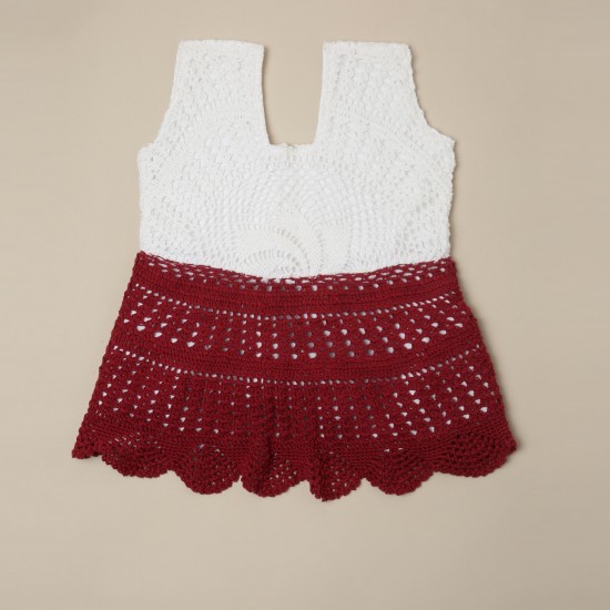 Maroon Crochet Cotton Cap Frock