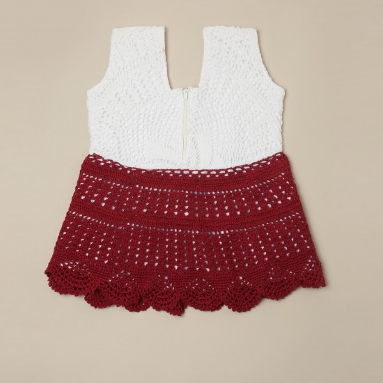 Maroon Crochet Cotton Cap Frock