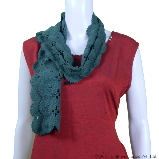 Green Cotton Crochet Scarf/Stole