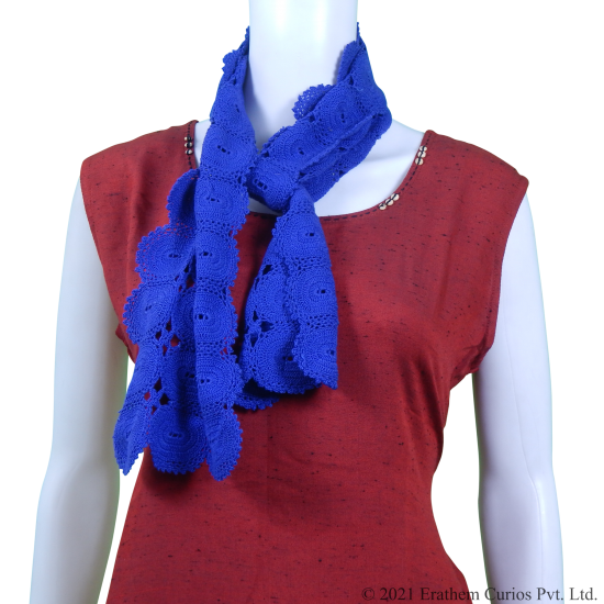 Crochet Blue Cotton Scarf/Stole