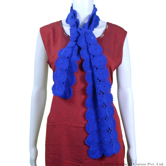 Crochet Blue Cotton Scarf/Stole