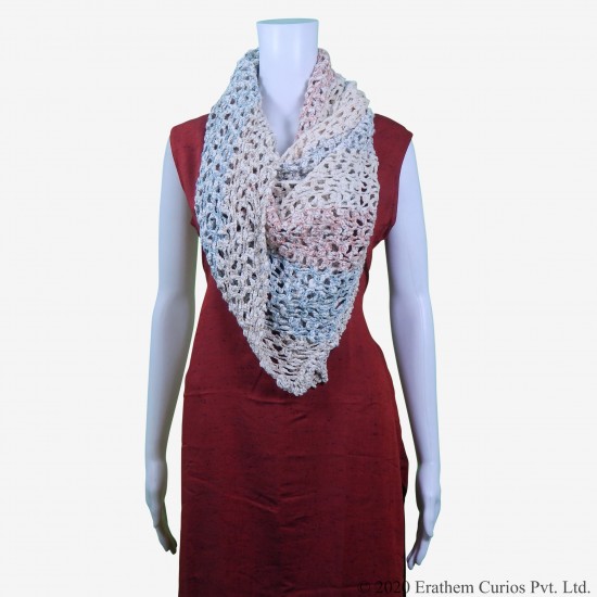 Crochet Off White Cotton Stole/Scarf for Women