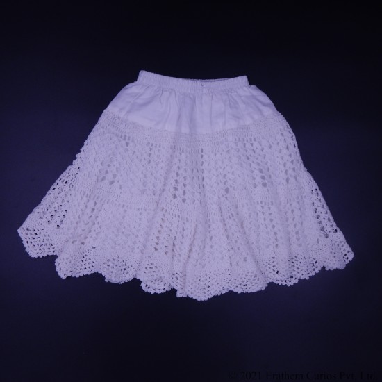 White Cotton Crochet Skirt 12 Inches For Kids