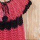 Red and Black Crochet Silk Thread Cap Frock