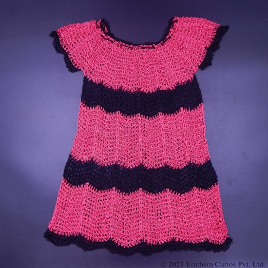 Red and Black Crochet Silk Thread Cap Frock