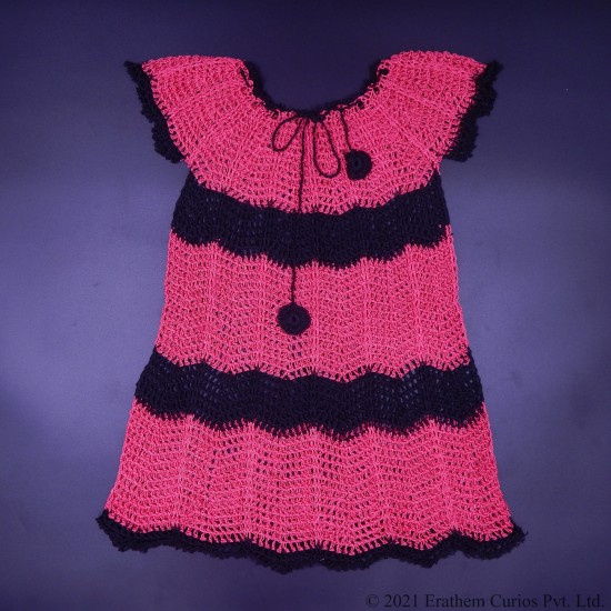 Red and Black Crochet Silk Thread Cap Frock