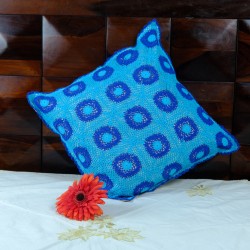 Cushion Cover Granny Square with Flower-17"x17"/Sky Blue & Navy Blue
