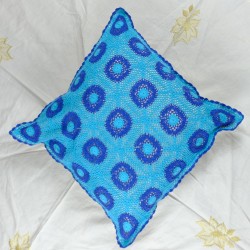Cushion Cover Granny Square with Flower-17"x17"/Sky Blue & Navy Blue