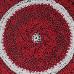 Red White Crochet Round Doily/Table Mat 10 Inches