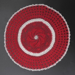 Red White Crochet Round Doily/Table Mat 10 Inches