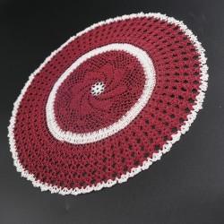Maroon White Crochet Round Doily/Table Mat 10 Inches