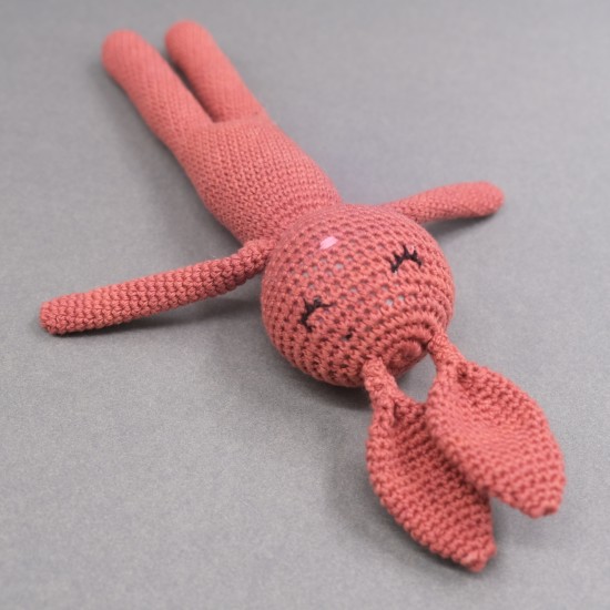   Cotton  Crochet Maroon Long Rabbit Soft Toy 