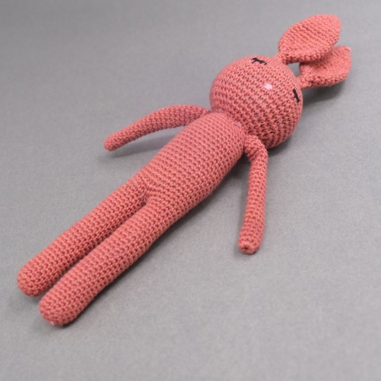   Cotton  Crochet Maroon Long Rabbit Soft Toy 