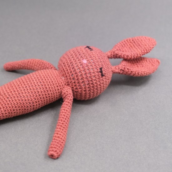   Cotton  Crochet Maroon Long Rabbit Soft Toy 