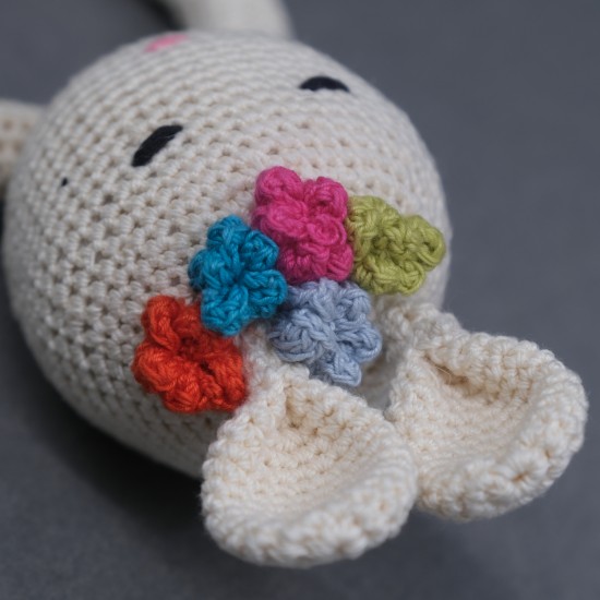 Cotton Crochet Rabbit Wooden Ring Rattle Soft Toy