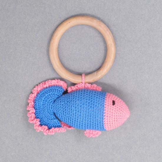 Cotton Crochet Fish Wooden Ring Rattle Soft Toy