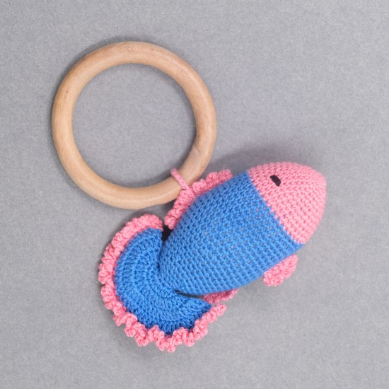 Cotton Crochet Fish Wooden Ring Rattle Soft Toy