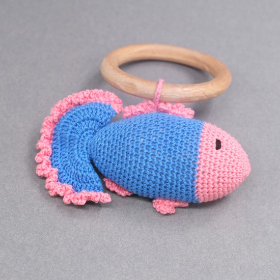 Cotton Crochet Fish Wooden Ring Rattle Soft Toy